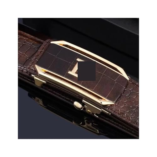 Business Leather Belt Automatic Buckle Waist Belt Man Crocodile Pattern Waistband(Black)3