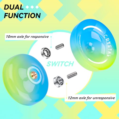 yoyo k2 crystal - professional responsive yoyo for kids 8-12 dual purpose yo-yo for advanced  extra unresponsive yo yo bearing  12 yoyo stringsstorage bag  removal tool  skyblue yellow