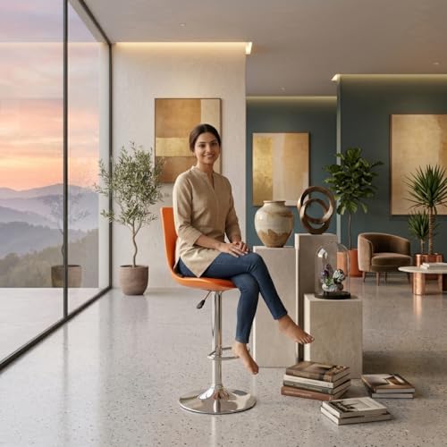 Image of activa Rapid Bar Stool Chair with Height Adjustable Design, Padded Seat & Footrest | Modern Metal Counter Stool for Kitchen, Home, Bar & Cafe Seating | Durable Comfort Chair (Orange, Set 1)