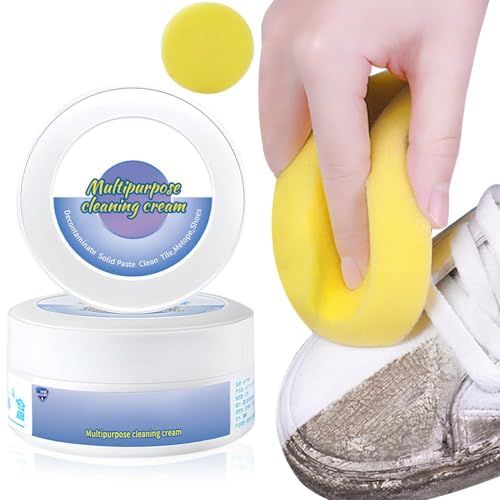 TBLMPNE Crème Nettoyante Chaussure et détachante multifonctionnelle avec éponge, crème nettoyante pour chaussures blanches, pâte solide décontaminante (1 Pcs)