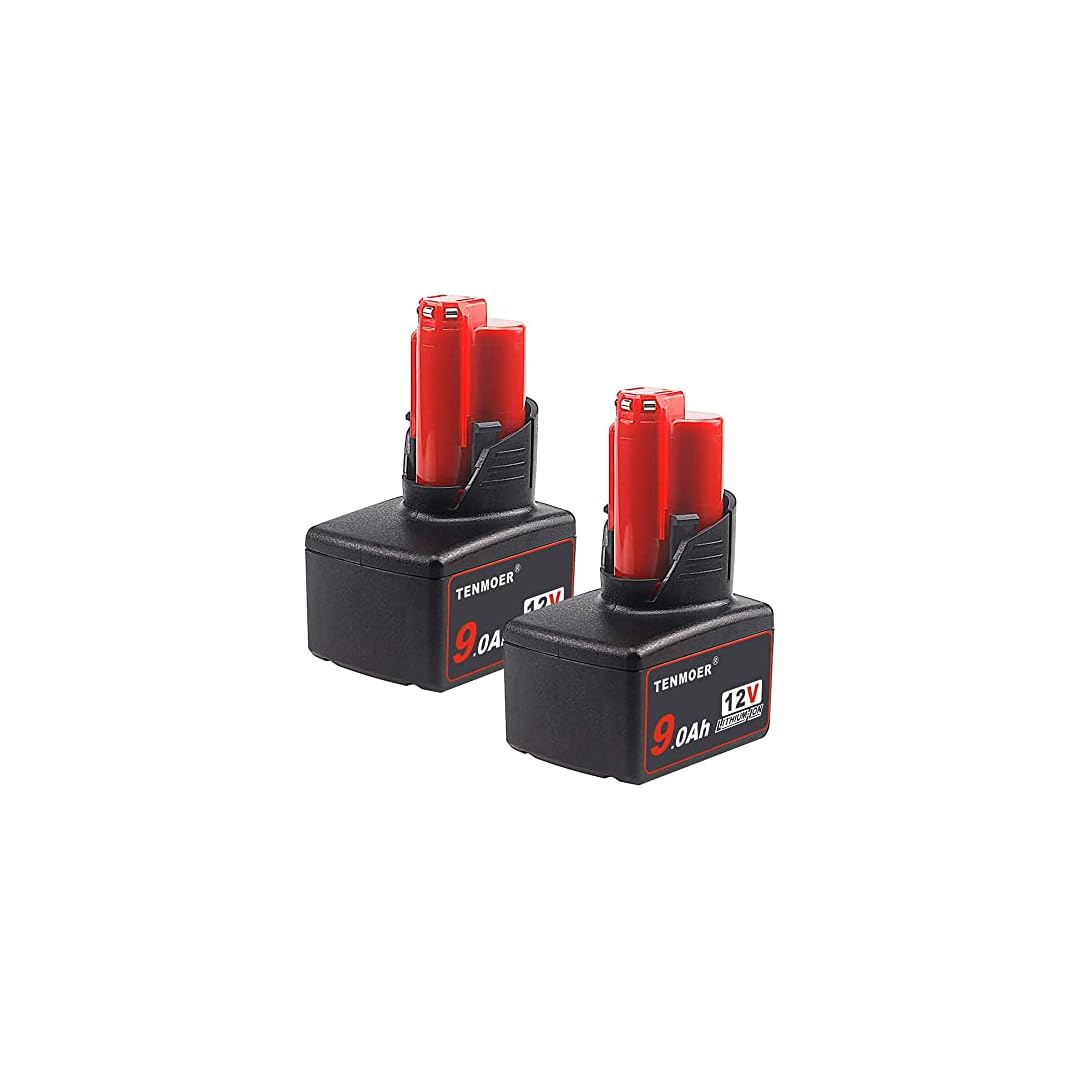 TENMOER 2 Pack 9.0Ah Compatible with Milwaukee M12 Battery Replacement for Milwaukee M12 12V Batteries 48-11-2460