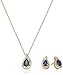 18K Yellow Gold over Sterling Silver Created Blue Sapphire Pear with Created White Sapphire Earrings and Pendant Neckalce Box Set,18"
