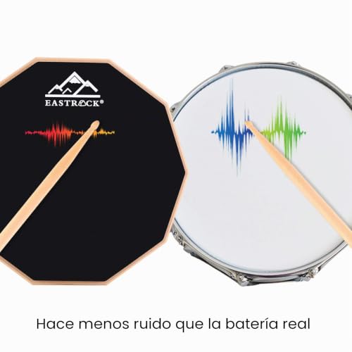 Miniatura 4 de Eastrock Almohadilla De Batería Silenciosa De Doble Cara De 11 Pulgadas, Almohadilla De Entrenamiento De Goma Portátil Con 2 Baquetas Y Bolsa De Almacenamiento Para Principiantes, Adultos Y Niños
