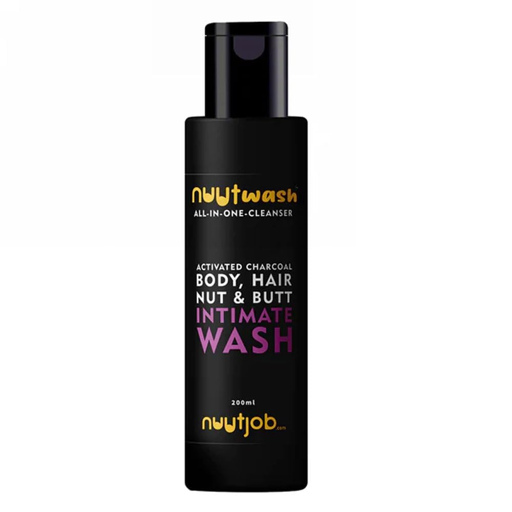 Nuutwash All in One Cleanser for Men 200 ml Intimate Nut-Butt-Body Hair Wash Activated Charcoal Plant Extracts Natural