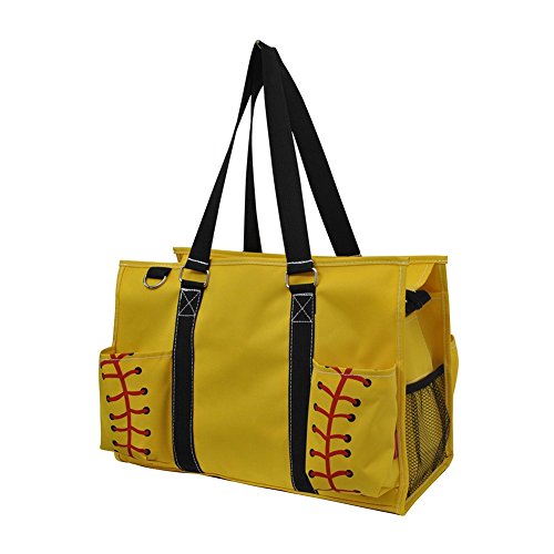Ngil Softball Yellow Print Zippered Caddy Organizer Tote Bag #TOP22