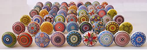 Hopofly Assorted Flat Ceramic Knobs Multi Color Multi Design Ceramic Door Knobs Kitchen Cabinet Drawer Pulls Hardware Knobs Cabinet Knobs Drawer Knobs (10 Knob Set) #TOP7