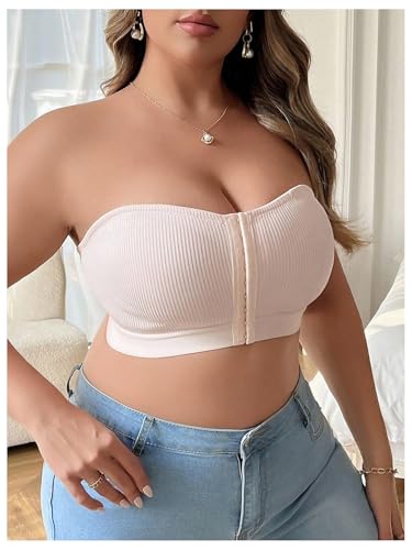 Image of WDIRARA Women's Plus Size Strapless Front Closure Bandeau Bra Seamless Wireless Bralette Tube Top