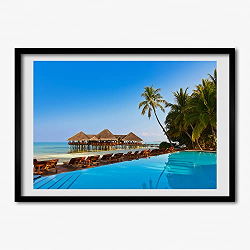 Décoration tableau photo affiche natation aux Maldives cadre MDF 70x50 cm