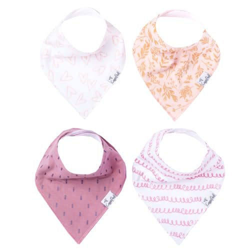 Copper Pearl 4 Pack Soft Cotton Baby Bibs for Drooling and Teething, Absorbent Drool Bibs for Baby Girl and Boy, Adjustable to Fit Newborns to Toddlers, Tons of Styles (Lola)