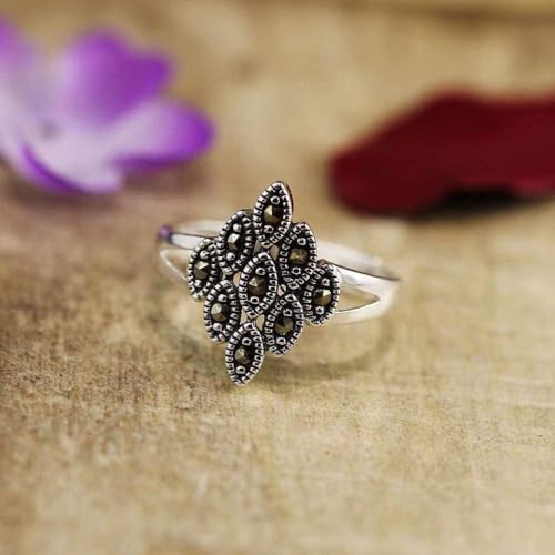 Bague réglable diamant et marcassite en argent résistant S925