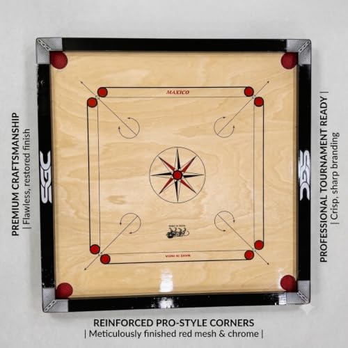 Image of SGC Carrom Board 32 inch Full Size with Coin Powder Striker (Carrom Without Stand) 1.5 inch Side