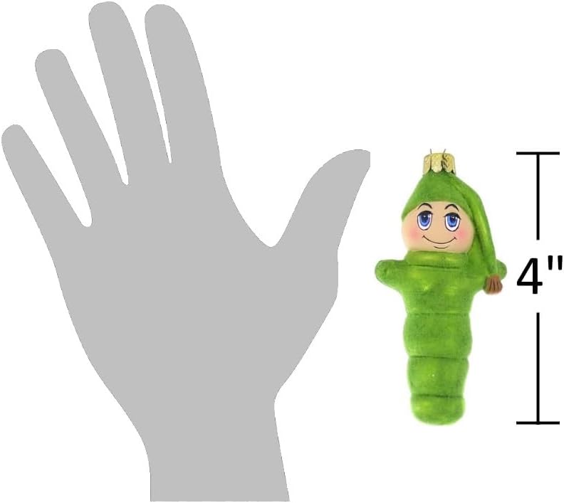 Miniatura 2 de The Bridge Collection Adorno navideño retro de gusano verde brillante, decoración navideña inspirada en la vendimia