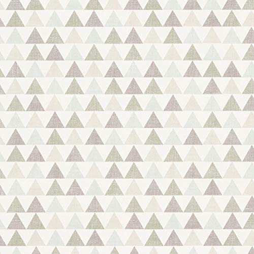 Jolee Fabrics Mantel de Vinilo de PVC con diseño geométrico de triángulos de Color Beige, Gris y Huevo de Pato, se Limpia con un paño, Redondo, Rectangular o Cuadrado, Round 140cm (55)
