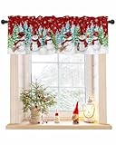Merry Christmas Cute Snowman Xmas Tree Curtain Valances for Windows, Light Filtering Thermal Insulated Windows Curtains Decoration Valance Curtains for Kitchen Cafe Bedroom Living Kid Room 54x18in