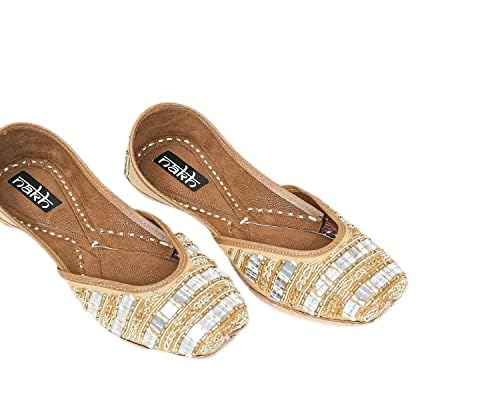 Women's/Girl's Leather Soft and Comfortable Traditional Golden Mirror Haze Jutti | Mojari | Belly with Embroidery Workn'srl's Leather Soft and Comfortable Traditional Golden Mirror Haze Jutti | Mojari | Nakh-image-21