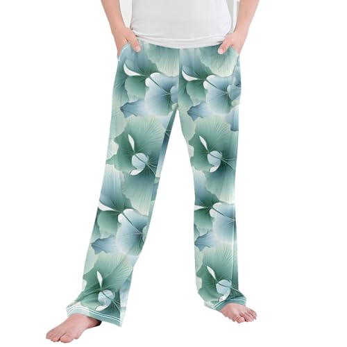 Ginkgo Biloba Green Leaf Long Pajama Pants Elastic Waist PJ Bottoms with Pockets S A110115