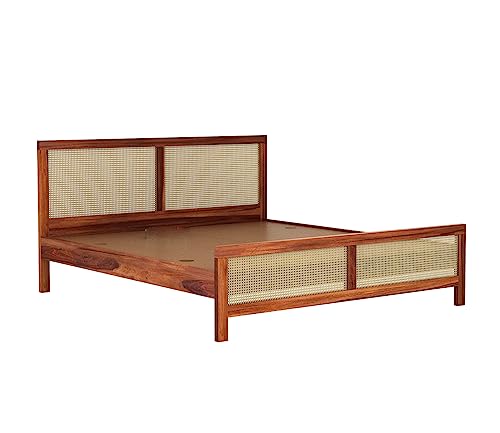 Image of Wooden King Size Cot Without Storage - Solid Wood King Bed - Cot Akka Bed - Stylish Bedroom Furniture (King, Aelina, Honey Finish)