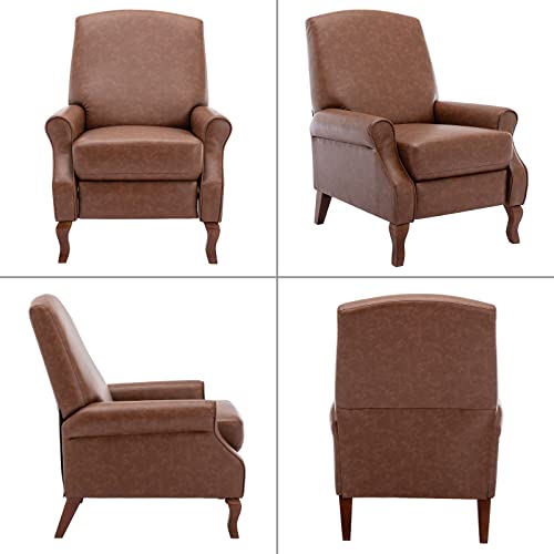Quinjay Brown Recliner Chair For Living Room Set Of 2, Leather Upholstered Recliner Sofa With Adjustable Back And Footrest, Modern Push Back Single Lounge Chair Accent Armchair For Small Space Napping #TOP6