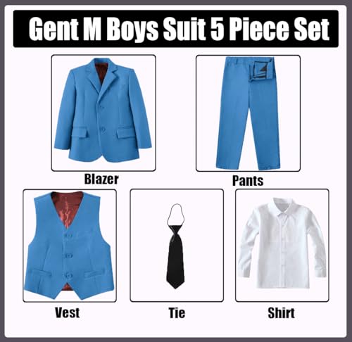 Image of Suit for Boy Formal Slim Fit Tuxedo 5 Pieces Kids Toddler Wedding Outfit Blazer Pants Vest Set Boys Suits