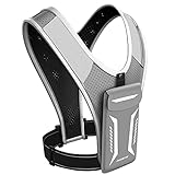 AMOSTEC Laufweste Reflektierende, Laufgürtel Lauftasche Warnweste Fahrrad mit Handytasche, Verstellbar Gürtel, Licht Laufen Gürtel Hüfttasche Bauchtasche für Laufen, Joggen, Radfahren, Sport, Fitness