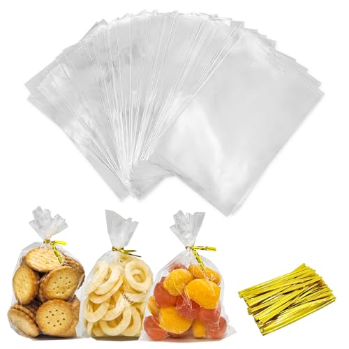 LISOPO 200 bolsas de celofán para caramelos, bolsas transparentes de celofán con bridas, bolsas de regalo para bodas, cumpleaños, Navidad (15 x 10 cm)