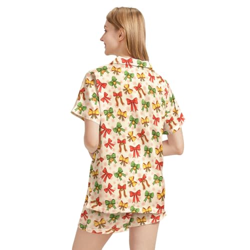 Image of Funny Satin Pajamas Set for Women Button Down Sleepwear Print Pjs Set 2 Piece Short Sleeve Loungewear Gift for Women