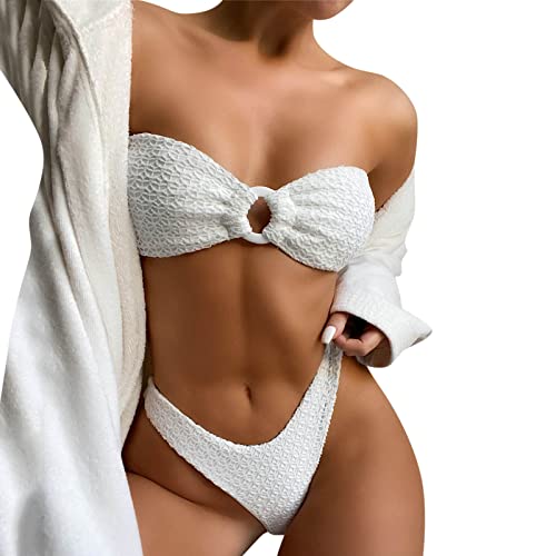Bikini pour femme blanc taille M, maillot de bain deux pièces idéal pour la plage