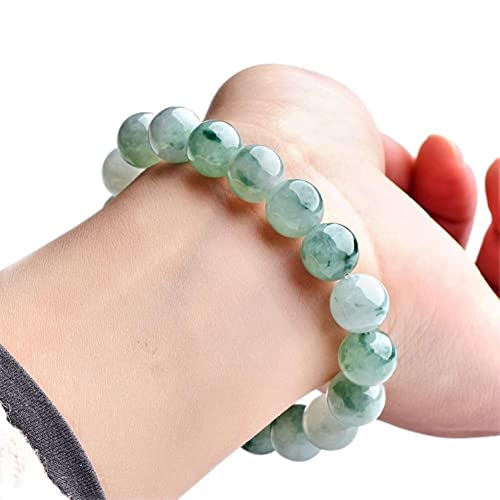 Bracelet Jade 10mm à Fleurs Vertes Élastique en Jadéite Naturelle
