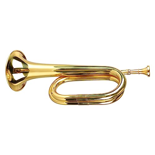 Military Bugle C Key Brass Cavalry Trumpet with Mouthpiece for Marching Band Beginners Gifts (Gold)