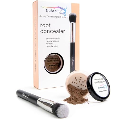 NuBeauti Hair Root Touch Up Powder - Medium Brown - 11 True-to-Nature Root Concealer Shades - Long-lasting, Fragrance Free, Paraben Free, Talc Free, Mineral Hairline Powder with Brush
