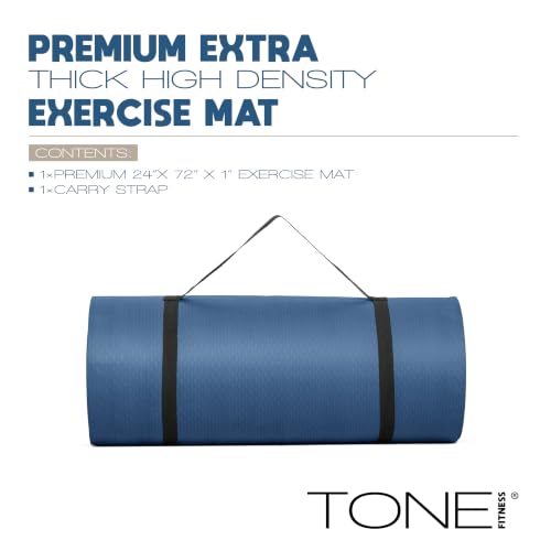 Tone Fitness 1-Inch Thick Yoga Mat | High-Density, Non-slip Exercise Mat with Carrying Strap for Yoga, Pilates, & Home Gym Workouts | Multiple Options - Image 3