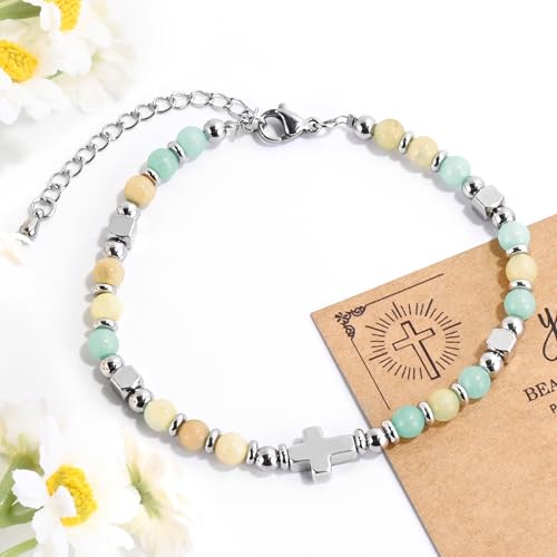 VIBILIA Cross Beaded Bracelets for Women, Silver Bracelets, Heart Boho Bracelets for Women, Birthday Gifts for Women Mom Daughter Wife Sister Coworker Friend on Christmas Thanksgiving4