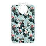 miaozhen Bavaglino per adulti, lavabile in lavatrice, con tasca pieghevole inclusa, per anziani e anziani, idea regalo, begonia giapponese, verde, rosa, baberos para adultos