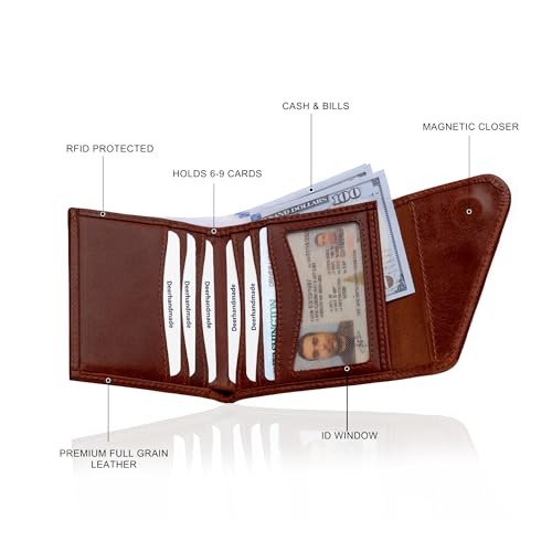 Leather RFID Wallet for Men, Slim Leather Mens Wallet, Handcraft Men's Wallets, Card Cases & Money Organizers, Magnetic Closure Sleek RFID Blocking Thin Mens Wallets with 9-12 Card Slots & Gift Box3