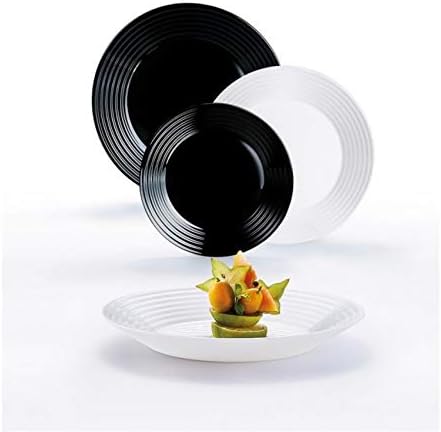 Kitchen Dinnerware Set for Home Harena Black and White Dinnerware Set 18 Pieces for 6 Persons Dinner Plates Soup Bowl Dessert Plates