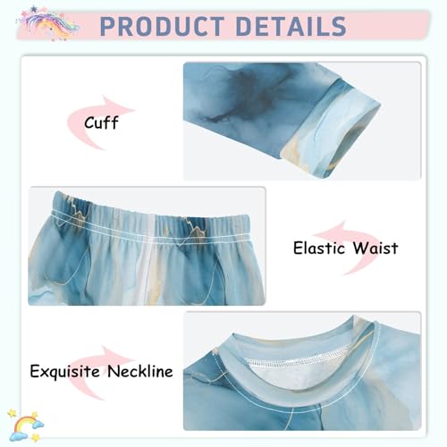 senya Blue Marble Pajamas Set Long Sleeve Soft Cotton Sleepwear 2 Piece4