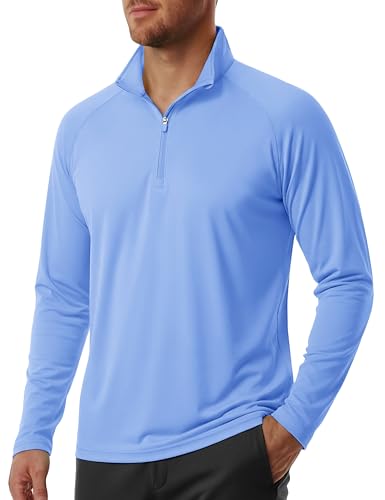 Long Sleeve Dry Fit Golf Shirts for Men - Uv UPF 50 Summer Quarter Zip Pullover Light Blue
