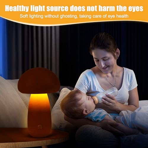Mushroom Lamp Wooden, Portable Dimmable Bedside Lamp with USB Charging, Wireless Night Light - Image 2