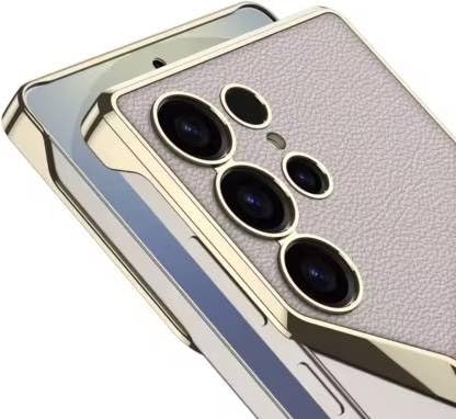 Image of TechTrendz Electroplated Metal Edges Borderless Ultra Luxury Slim Fit Leather Case Cover for Samsung Galaxy S25 Ultra 5G Camera Protection Business Leather Cover (Carbonn Black)