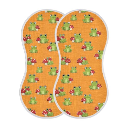 2 Pack Muslin Burp Cloths Frog Orange Cotton Baby Burp Cloths Ultra Soft Burping Cloth Absorbent Spit Up Rags for Newborn Babies Boys Girls, Large 22