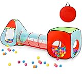 3pc Kids Play Tent for Toddler with Ball Pit+Crawl Tunnel+Castle Tent, Pop Up Children Playhouse for Boys and Girls Gift, Collapsible Baby Play Tent Toy Indoor and Outdoor Games