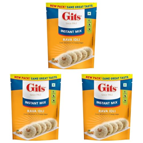 Image of Gits Instant Rava Idli Breakfast Mix, Makes 12 per Pack, Pure Veg, South Indian Breakfast Recipe, 200g (Pack of 3)