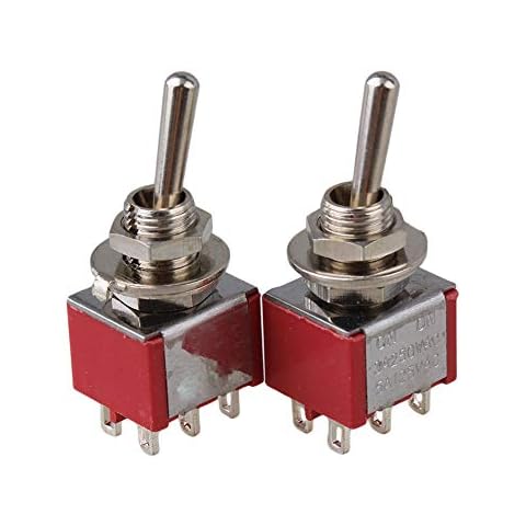 Yibuy Red 2-Way Design AC 125V 6A Double Pole DPDT On/On 2P Toggle Switch Pack of 2 Cover