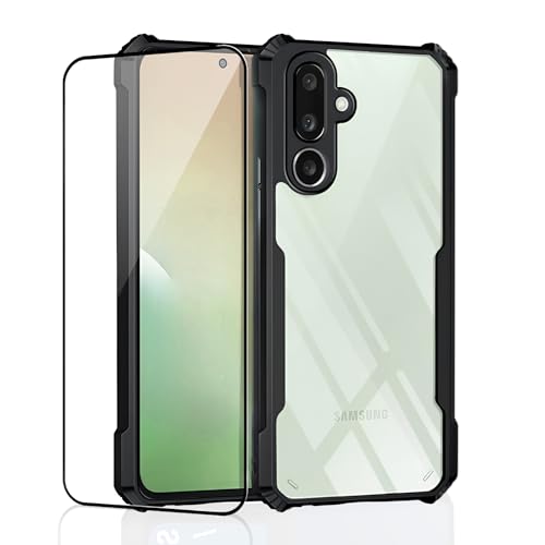 Image of Back Cover Case + Screen Protector for Samsung Galaxy F56 5G | Transparent Black | TPU & PC Anti Yellow Mobile Phone Case Cover for Samsung Galaxy F 56 / F56 5G | 360 Degree Protection