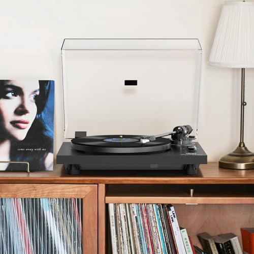 Image of Record Player Wireless Output Turntable Carbon Fiber Tonearm Vinyl Player Aluminium Platter Belt-Drive LP Turn Tables 2 Speed RPM Phono RCA Line Output AT-3600L MM Cartridge Audio Sound Pure Black