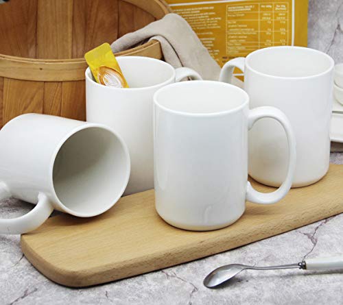 Smilatte 16 Oz Sublimation Porcelain Coffee Mugs, Classic Blank Ceramic Cup With Large Handle For Tea Latte Cappuccino, Set Of 4, White #TOP4