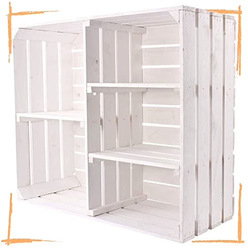 Armoire en bois shabby chic avec 3 étagères centrales et une planche de séparation - Caisses en bois comme armoire en bois blanc - Étagère à chaussures bibliothèque 77 x 68 x 35 cm Cover