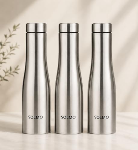 Image of Solimo Water Bottle Quality Hi-Rise Stainless Steel Single Wall 1000ML, Fridge Water Bottle |BPA Free | single wall Leak-Proof, Best for School /Office /Home /College /running (Pack 3)
