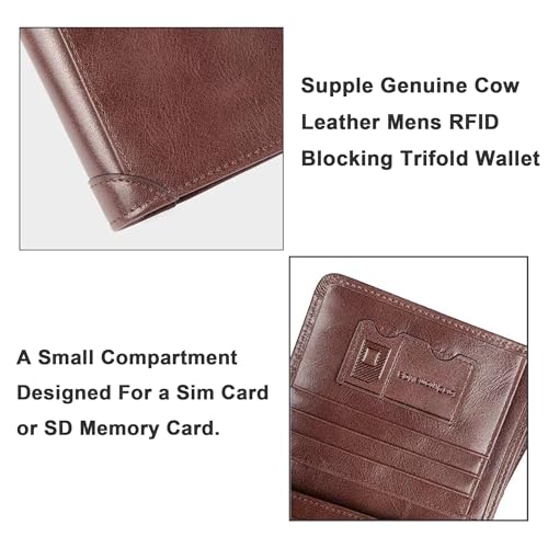 Veryrich Men's Wallets, Mens RFID Blocking Trifold Wallet Soft Genuine Leather Purse | Secure and Durable Extra Capacity Billfold with 11 Credit Cards (Vintage Coffee)4