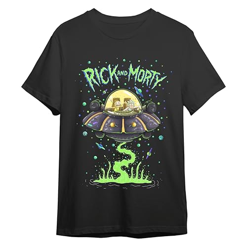 Comic Studio | Rick & Morty Camiseta | Artículo Licenciado Oficial | Rick Sanchez & Morty Smith | Negro | L